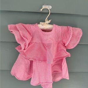 Pink Striped Baby Shirt with Ruffle Sleeves - 12 mos